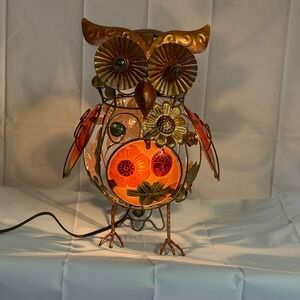 Metal Owl Accent Lamp Whimsical‎ Floral Details Decorative Night Light works